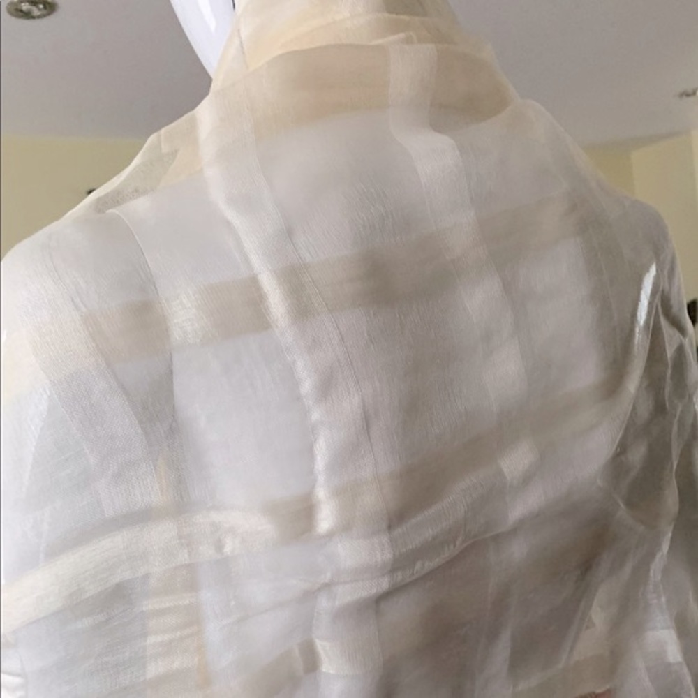 Silk & cotton blend cream color striped wrap extra long shawl - Picture 4 of 15